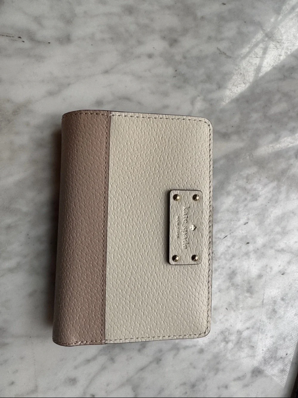 kate spade Two-Tone Pebbled Leather Bifold Wallet in Cream & Taupe - Picture 1 of 7
